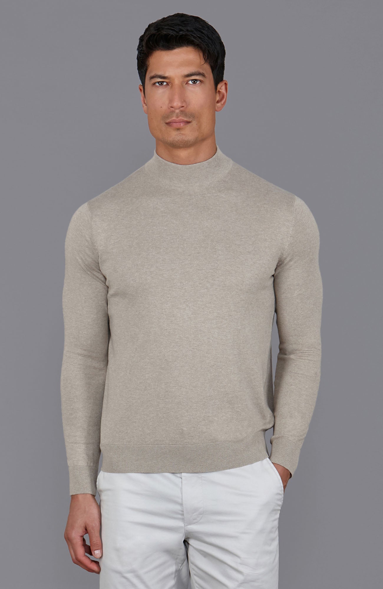 mens fawn cotton mock turtle neck jumper