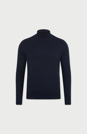 navy mens cotton mock turtle neck jumper