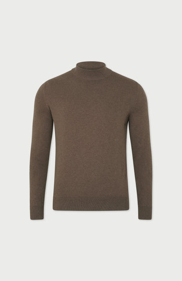 mid brown mens cotton mock turtle neck jumper