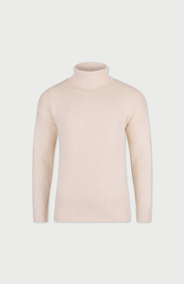 Beige cotton mens turtle neck submariner sweater by paul james