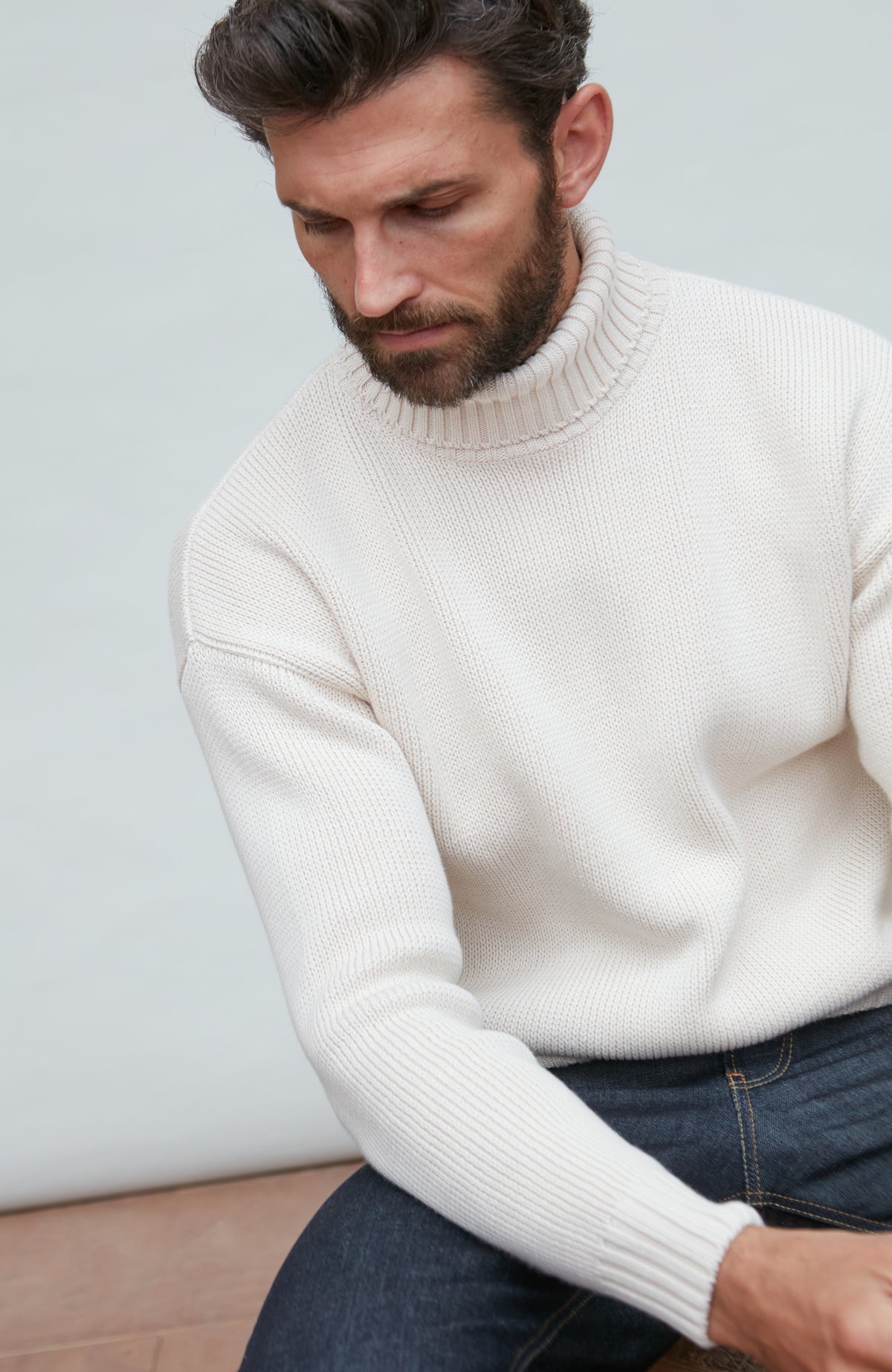 Mens Heavyweight Cotton Submariner Roll Neck Jumper - Feature 3