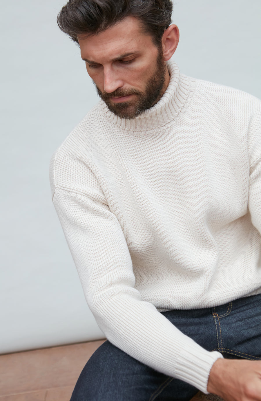Mens Heavyweight Cotton Submariner Roll Neck Jumper - Feature 3