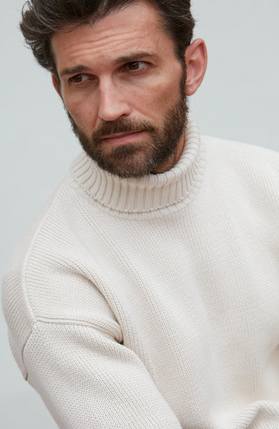 ecru mens roll neck submariner jumper
