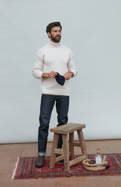 ecru mens roll neck submariner jumper