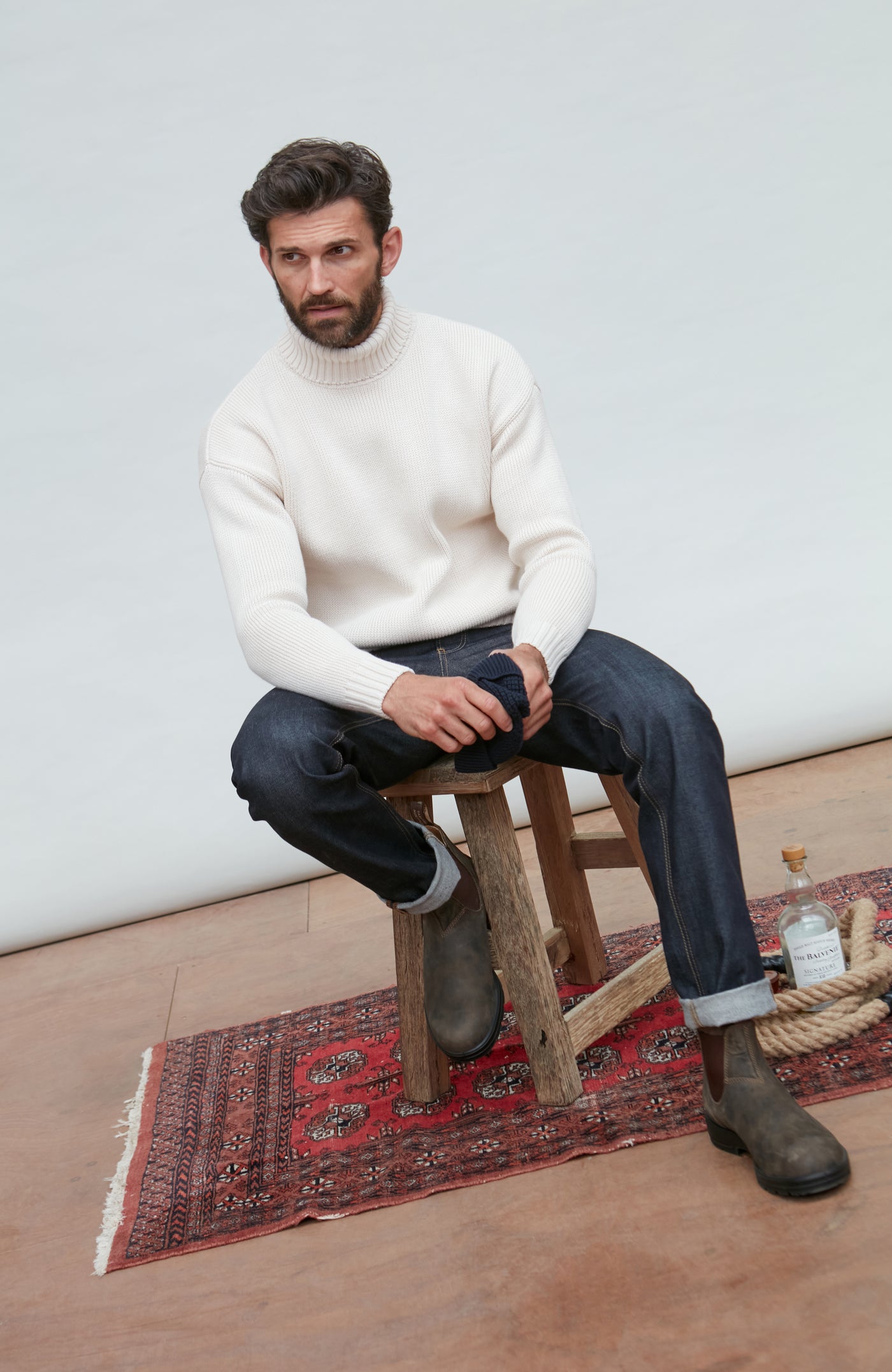 ecru mens roll neck submariner jumper