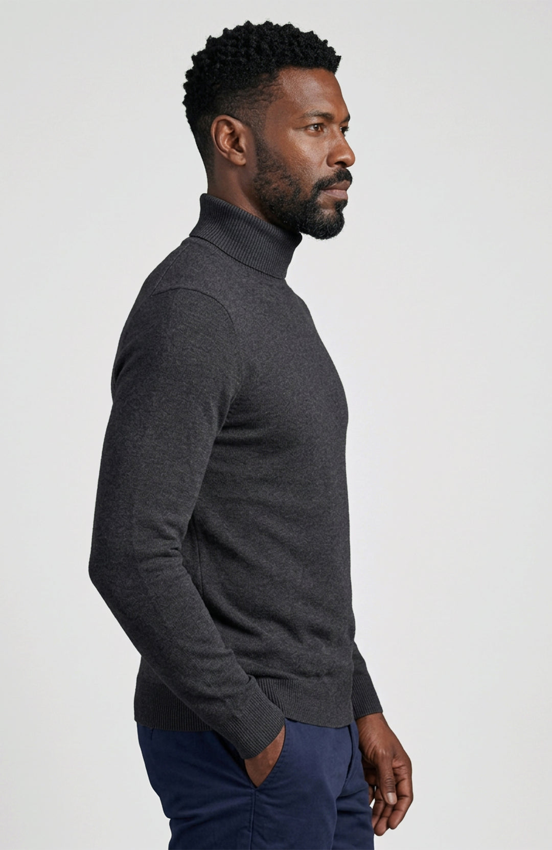 Mens Ultra Fine Cotton Roll Neck Jumper