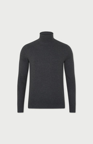 dark grey mens roll neck cotton jumper