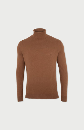 camel mens roll neck cotton jumper