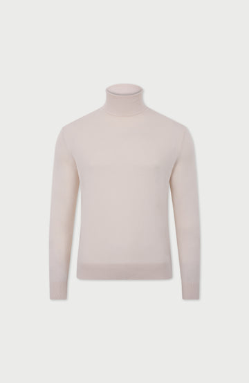ecru mens roll neck cotton jumper