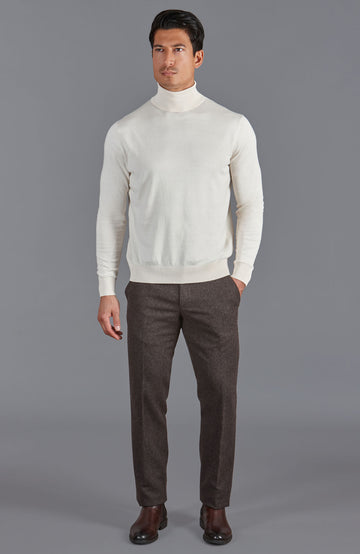 mens ecru turtle neck cotton sweater