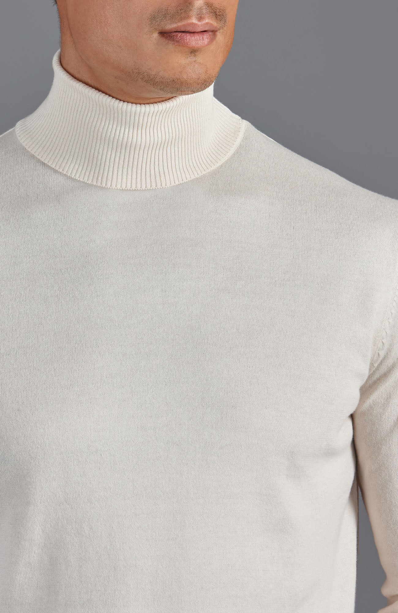 mens ecru roll neck cotton sweater