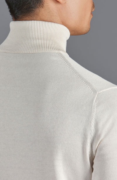 mens ecru roll neck cotton sweater