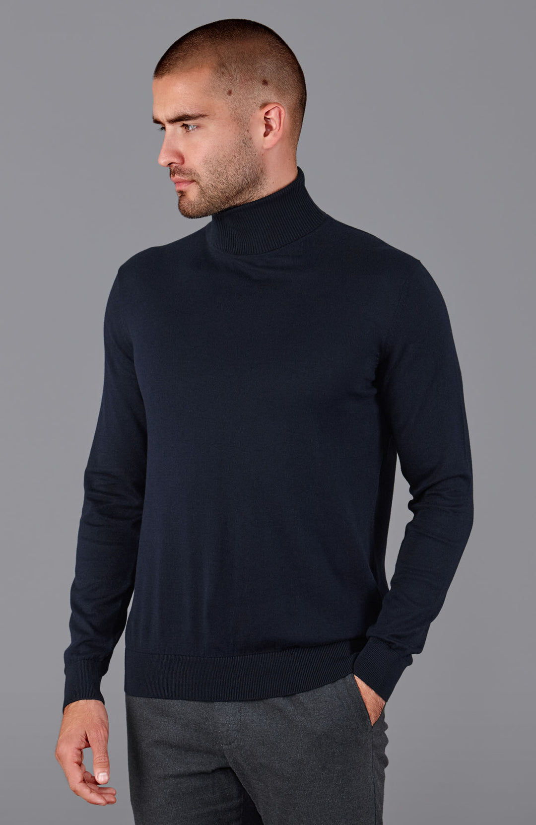 navy mens roll neck jumper