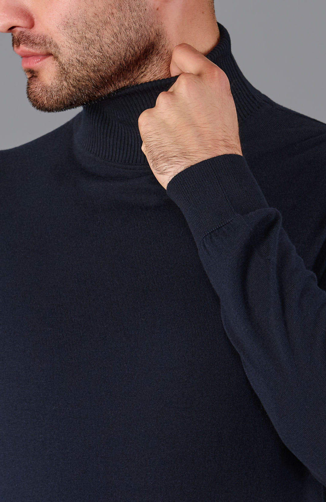 navy mens roll neck jumper