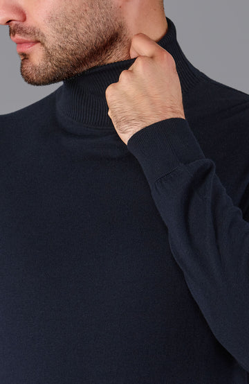 navy mens roll neck jumper