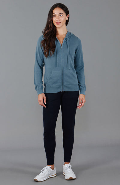 blue womens zip up hooded sweater