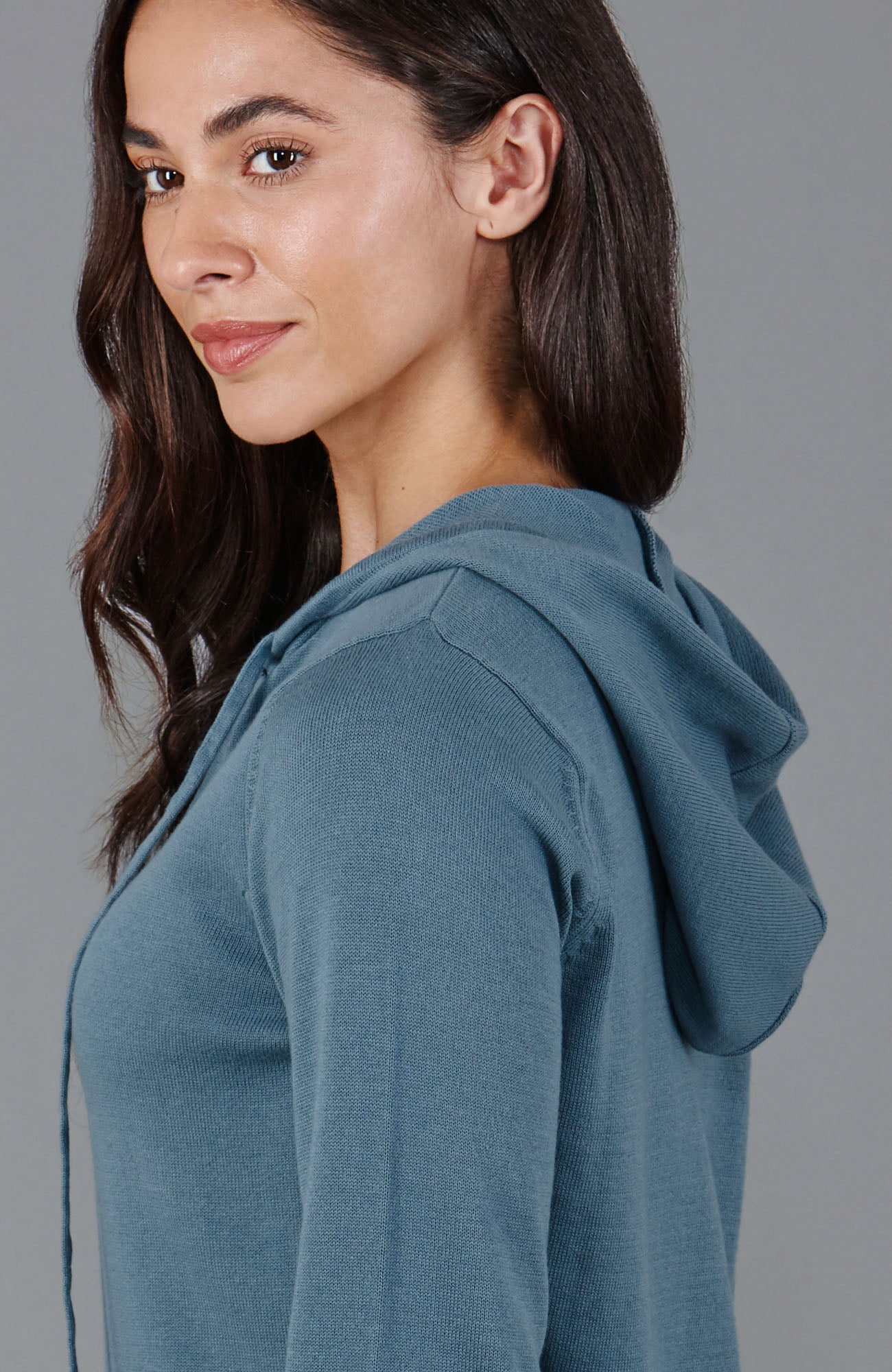 blue womens zip up hooded sweater