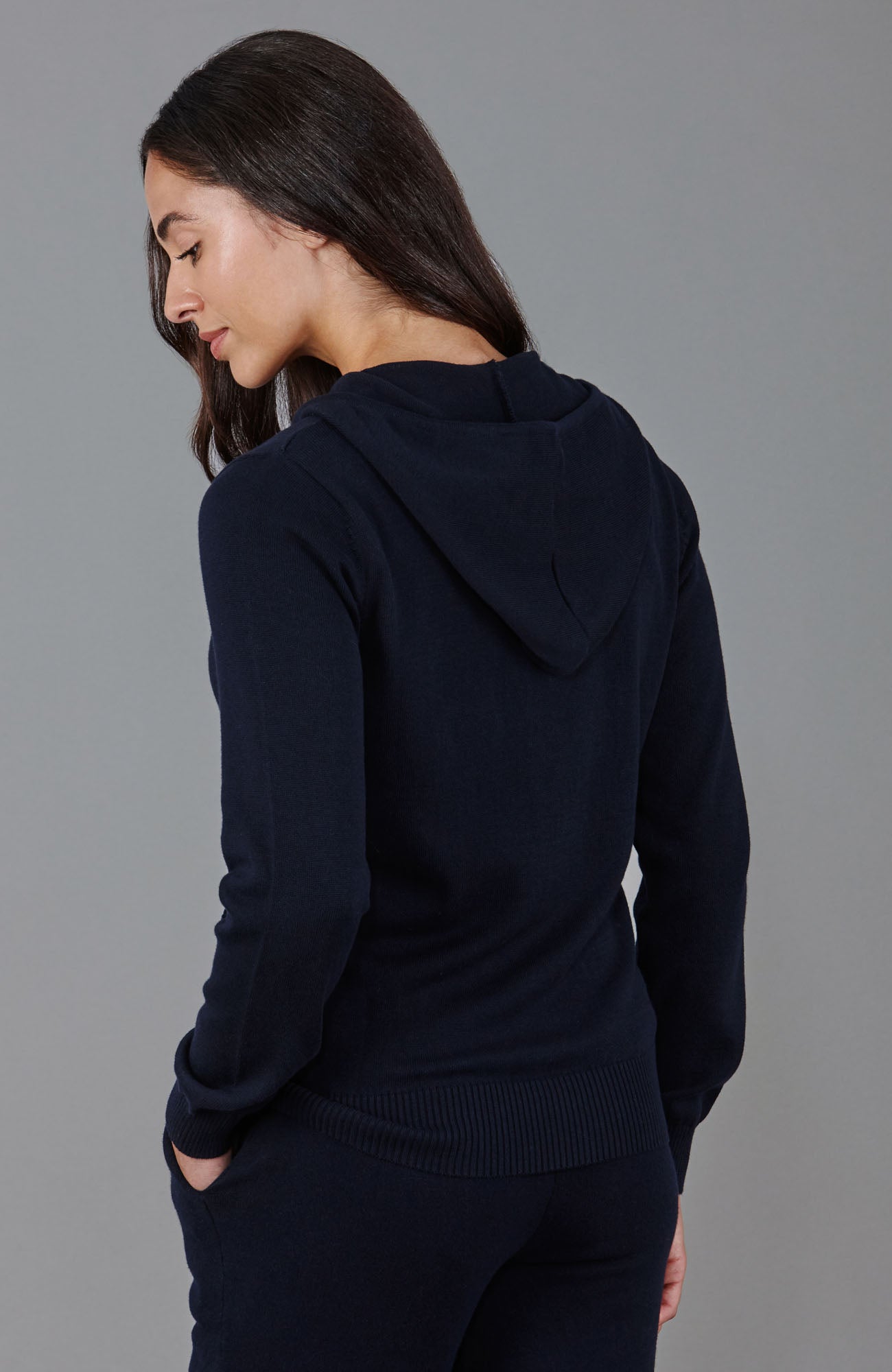 navy womens zip up hooded sweater