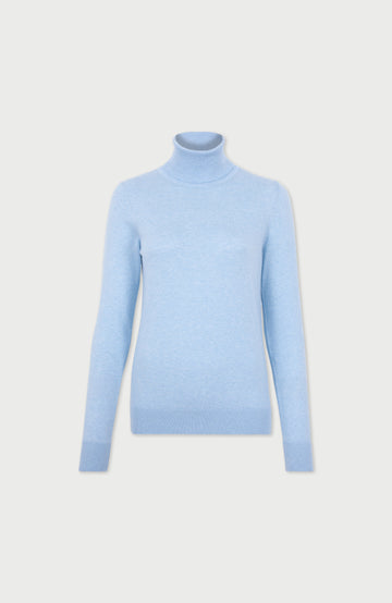 Baby Blue Womens Cotton Roll Neck Jumper  By Paul James