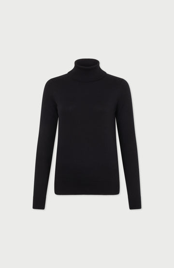 Black Womens Cotton Roll Neck Jumper