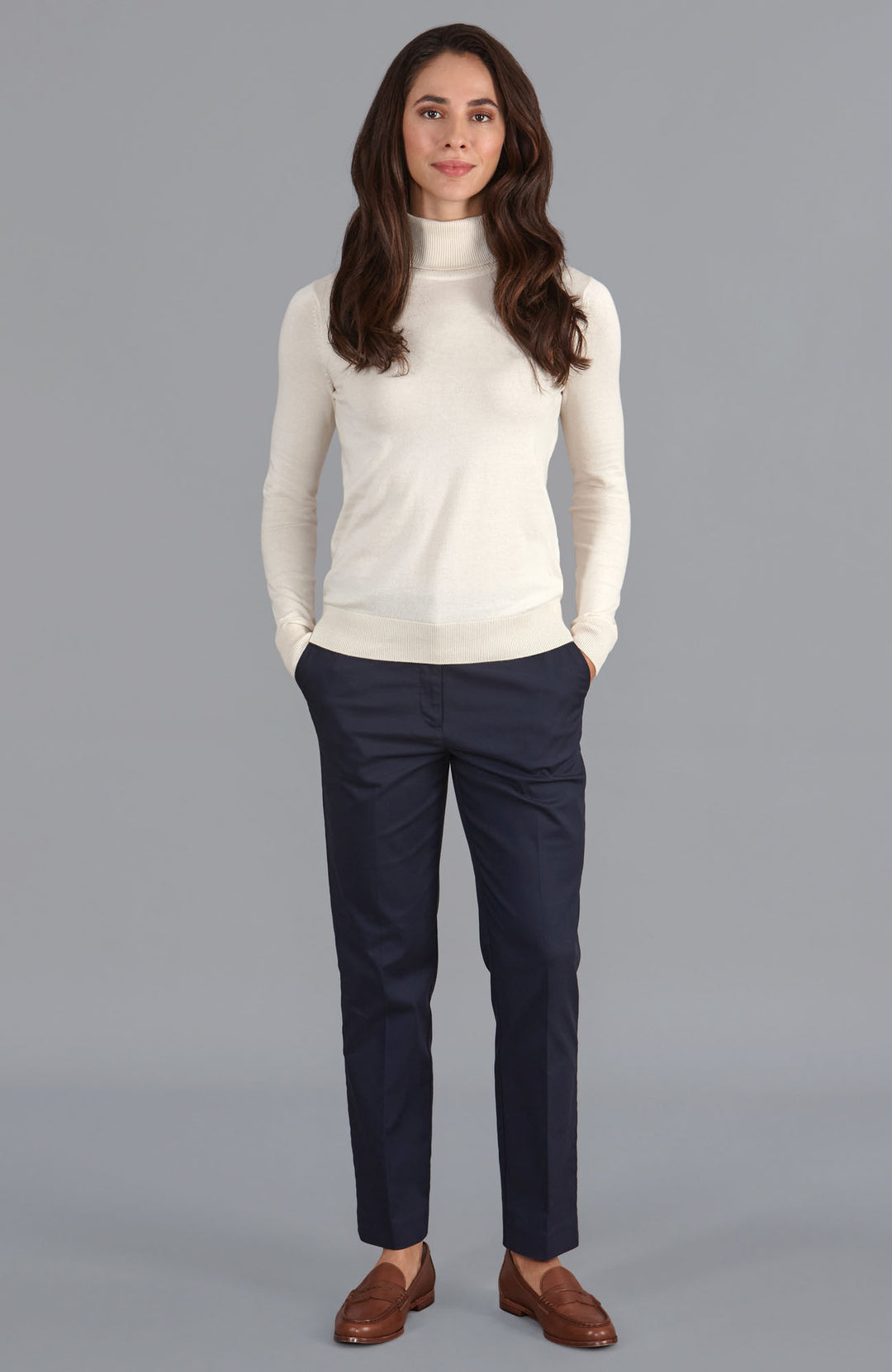 ecru womens roll neck cotton jumper