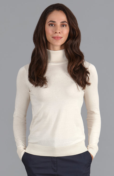 ecru womens roll neck cotton jumper