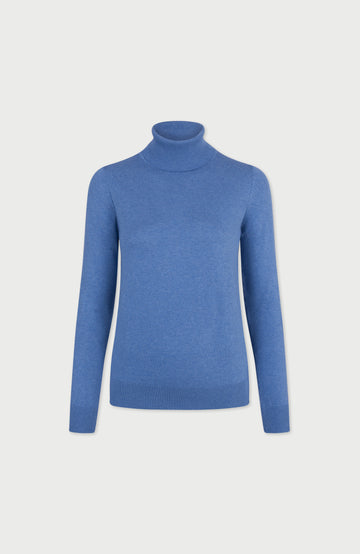French Blue Womens Cotton Roll Neck Jumper  By Paul James