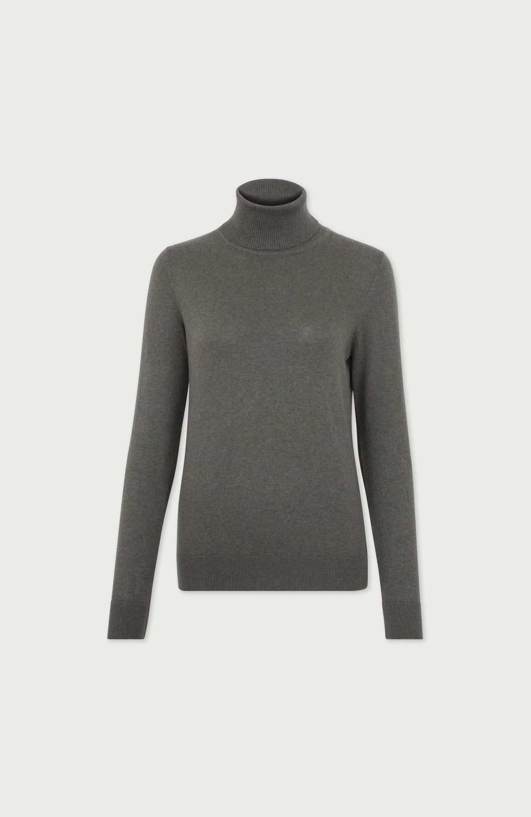 Khaki Womens Cotton Roll Neck Jumper  By Paul James
