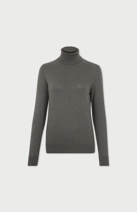 Khaki Womens Cotton Roll Neck Jumper  By Paul James