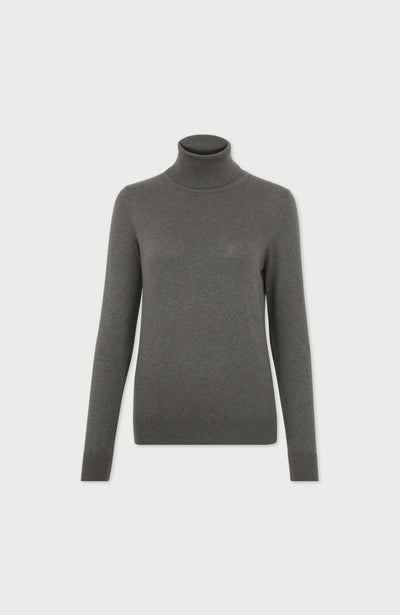 Khaki Womens Cotton Roll Neck Jumper  By Paul James