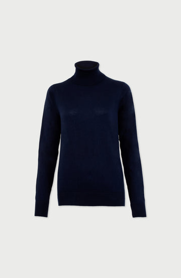 Navy Womens Cotton Roll Neck Jumper  By Paul James