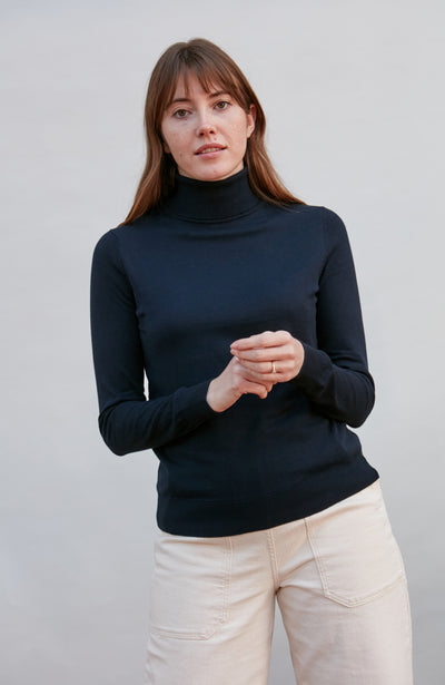 navy womens roll neck jumper