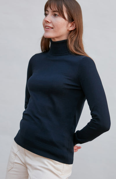 navy womens roll neck jumper
