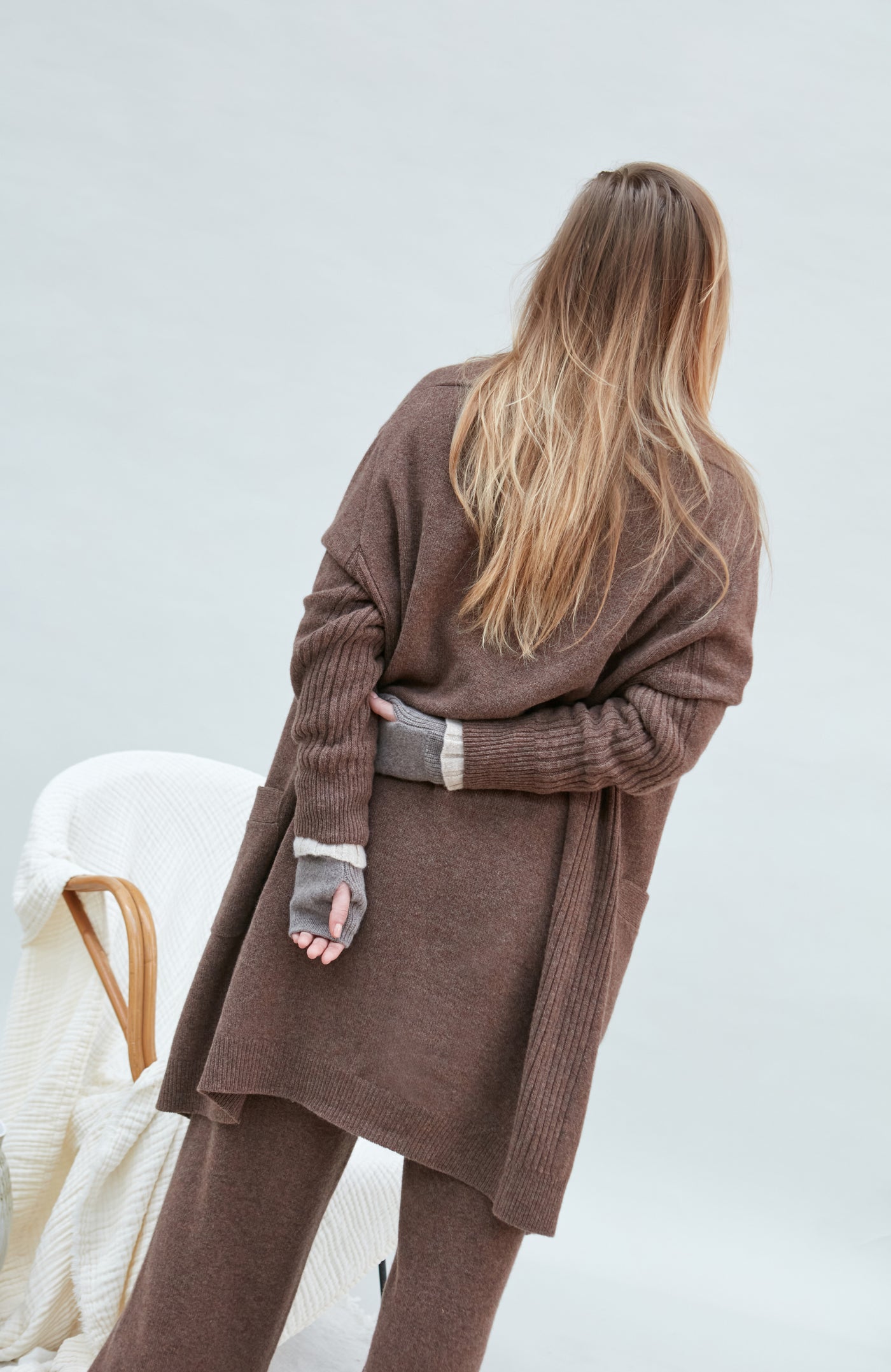 Womens Pure Lambswool Long Line Cardigan with Pockets