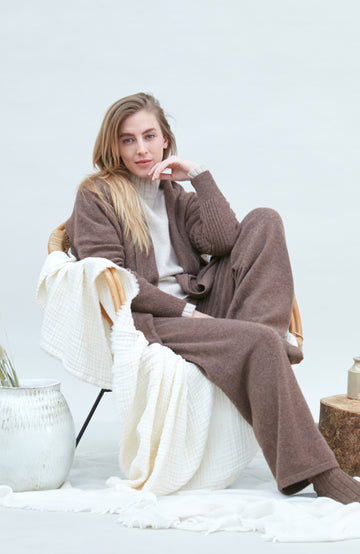Brown womens lambswool Cardigan by Paul James