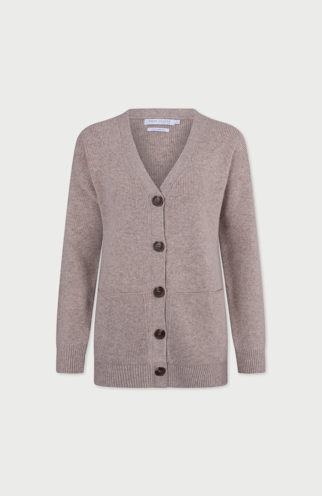 Womens Lambswool V Neck Ribbed Cardigan with Pockets – Paul James
