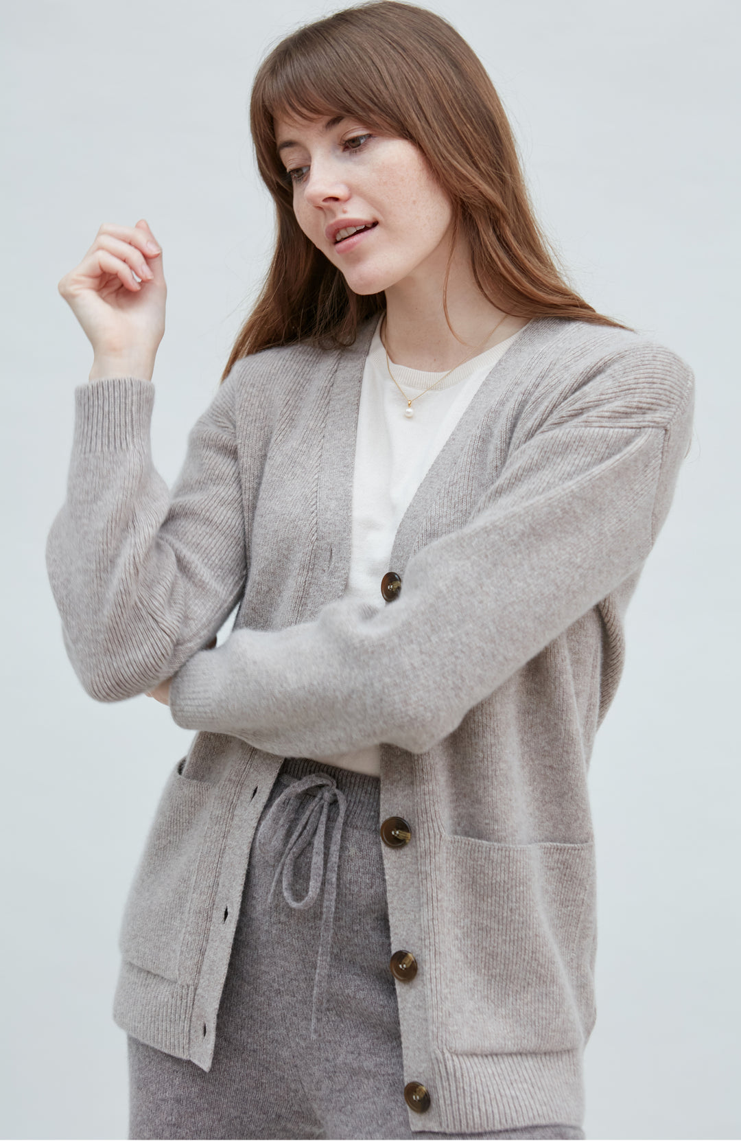 beige womens wool cardigan by Paul James