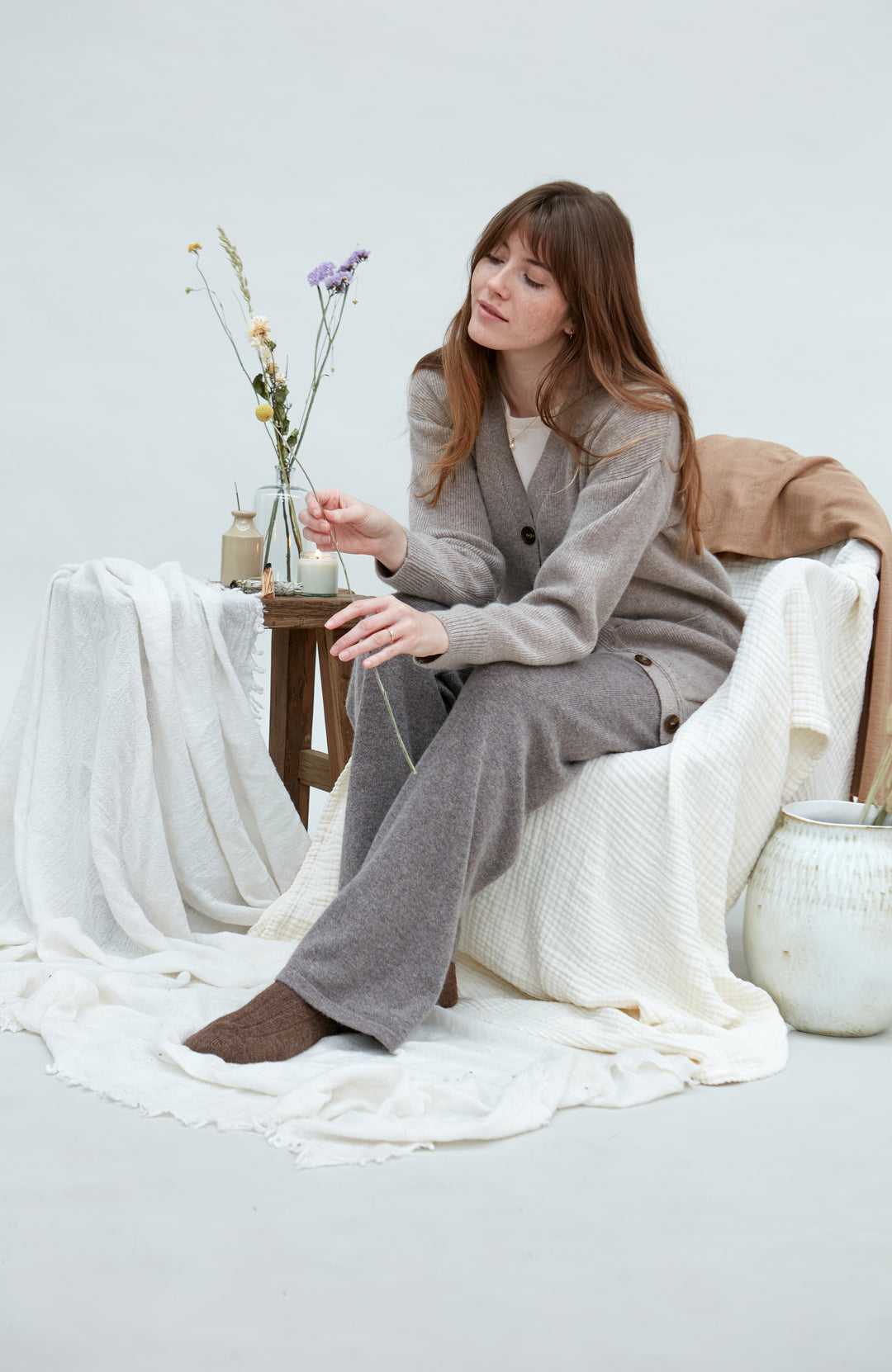 Beige womens wool cardigan by Paul James