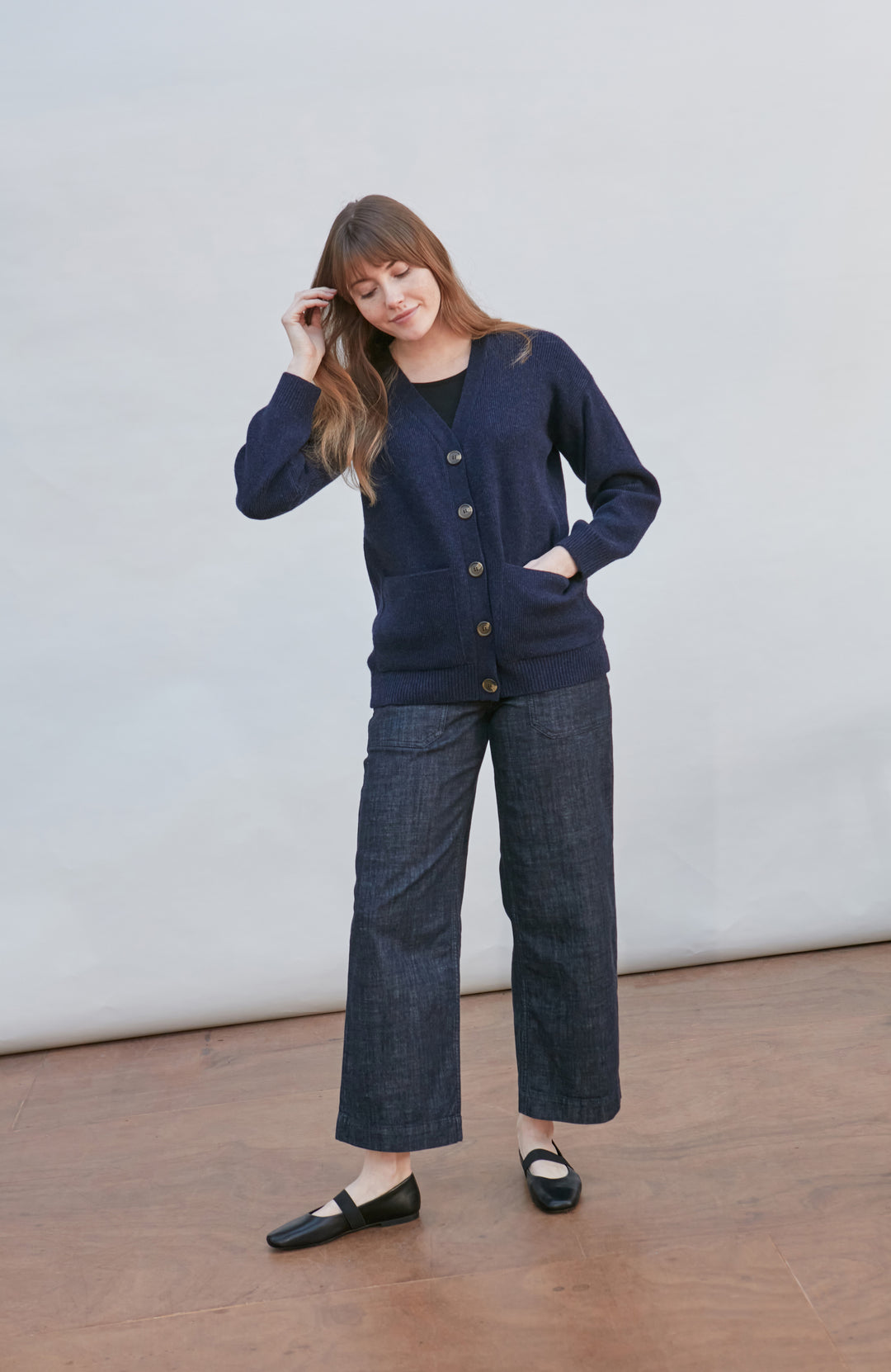 navy womens warm wool cardigan by Paul James