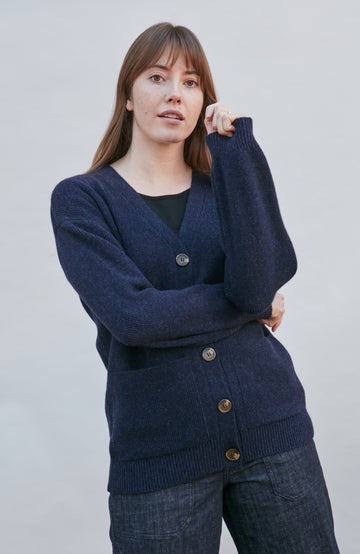 navy womens warm wool cardigan by Paul James