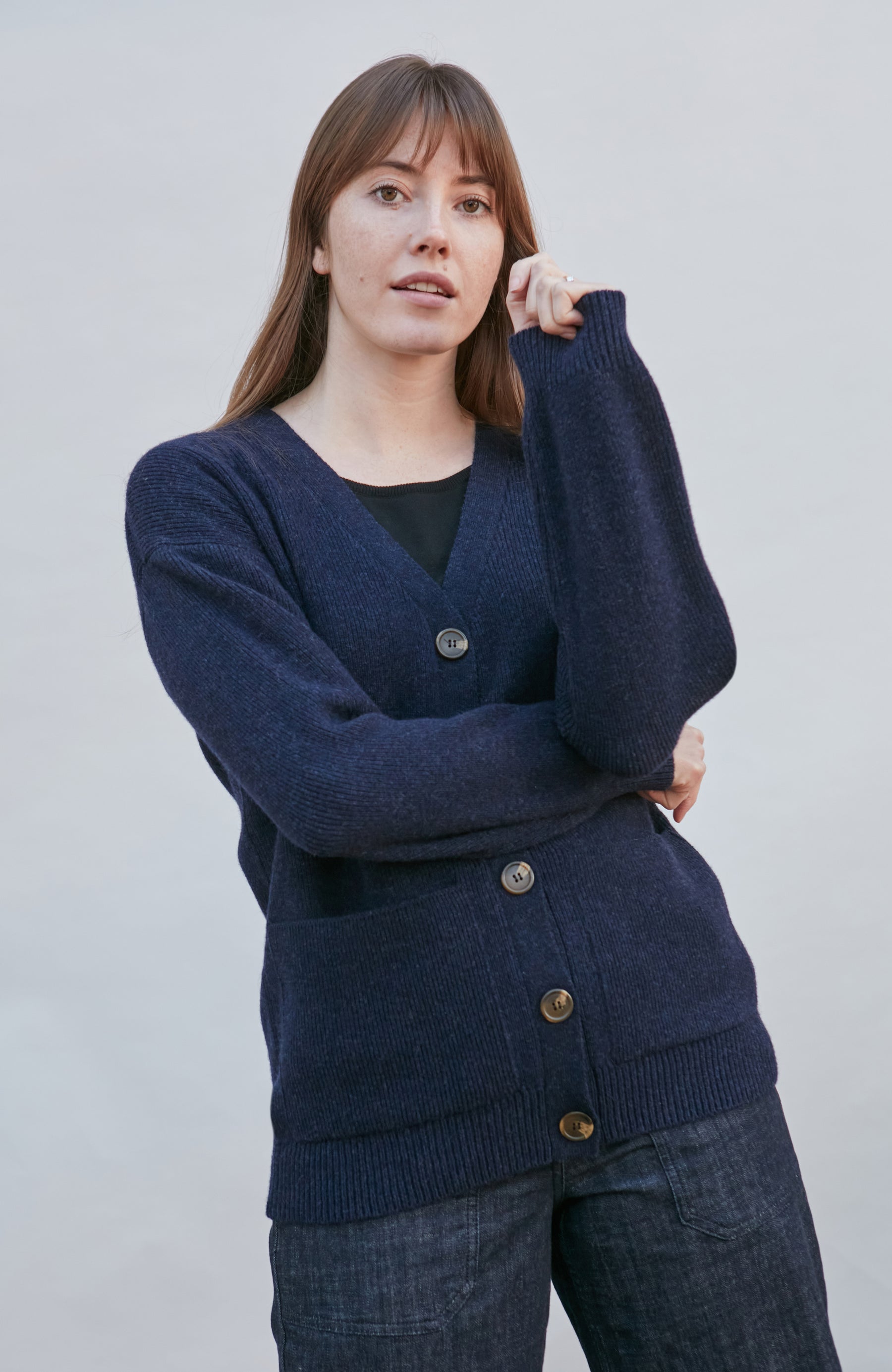 navy womens warm wool cardigan