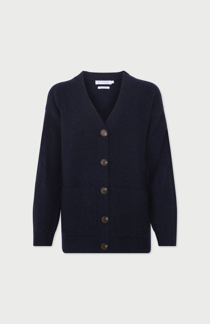 Womens Lambswool V Neck Ribbed Cardigan with Pockets – Paul James