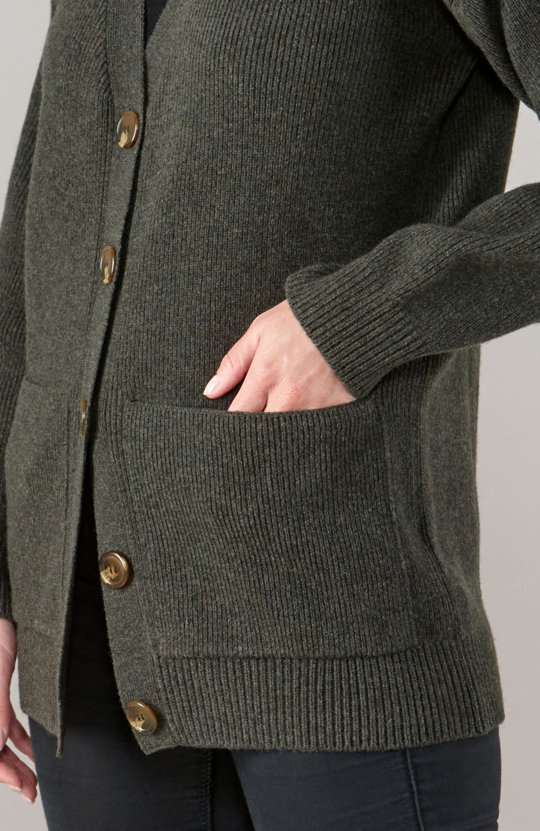 womens green wool cardigan by Paul James