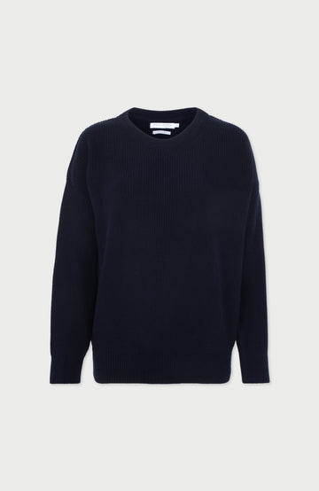 Navy Womens Cotton Ribbed Jumper By Paul James
