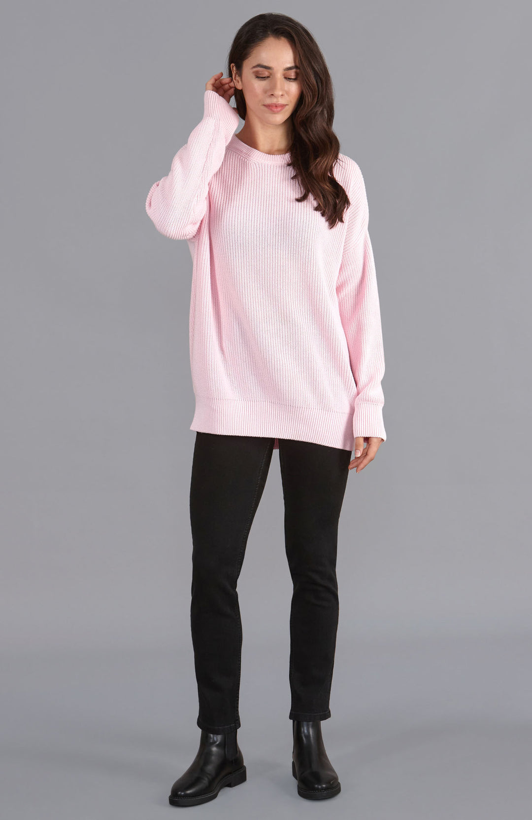 pink womens fisherman rib knit jumper