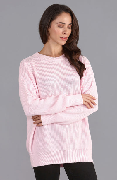 pink womens fisherman rib knit jumper