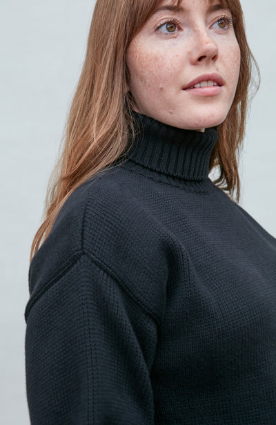 Womens Pure Cotton Heavyweight Submariner Roll Neck Jumper