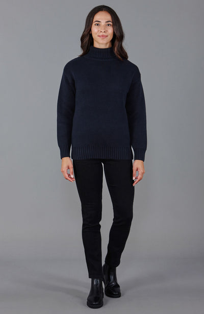 navy womens chunky roll neck jumper