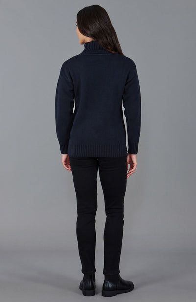 navy womens chunky roll neck jumper