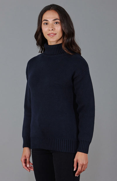 navy womens chunky roll neck jumper